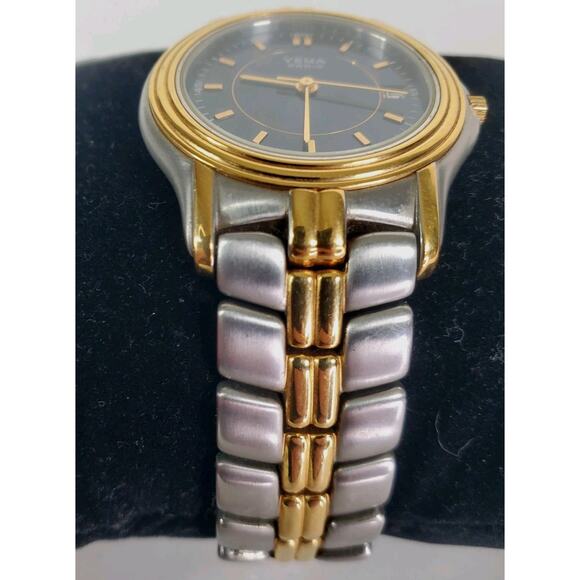 Yema Paris Watch Men Gold & Silver Tone 50M Date Steel 8" VR4Q269 MVT Quartz - Picture 4 of 11